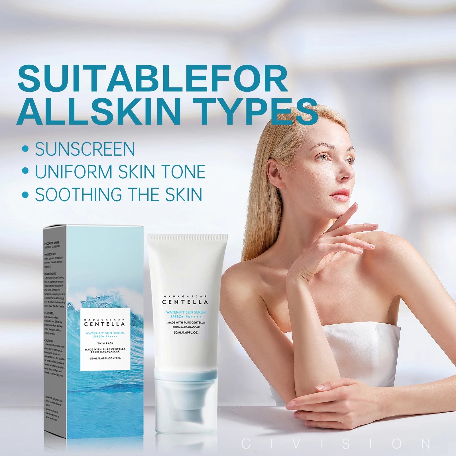 ☀️ Solaire SPF50+ Centella – Protection UV Haute Performance & Hydratation Apaisante